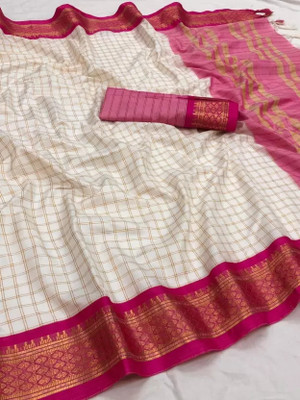 yourwish Woven, Checkered, Embellished, Self Design Daily Wear Jacquard, Cotton Silk Saree(Multicolor)