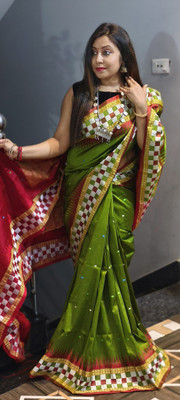 Welcome clothing center Temple Border, Self Design Sambalpuri Cotton Silk Saree(Multicolor)