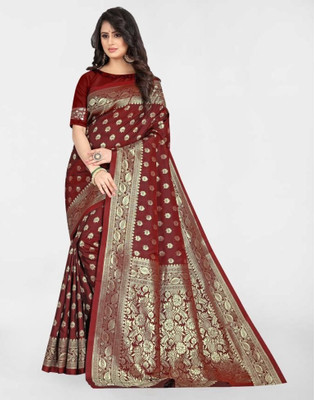 Pari Prints Woven Banarasi Cotton Silk, Jacquard Saree(Maroon)