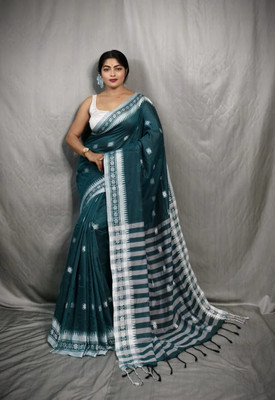 Ayanti Fashion Woven Handloom Pure Cotton, Khadi Saree(Dark Green)
