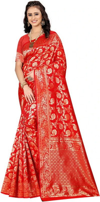 DHAYNAAND REEWA FASHION Woven Banarasi Jacquard Saree(Red)