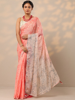 LIBAS Printed Daily Wear Silk Blend Saree(Orange)