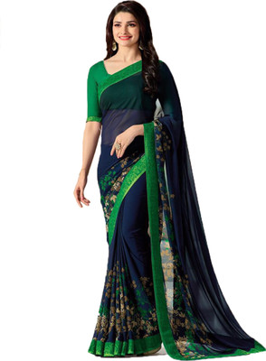 Meet Trendz Floral Print, Printed Bollywood Georgette Saree(Blue)