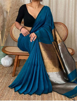NIBEDITAS CREATION Solid/Plain Handloom Cotton Blend Saree(Black)