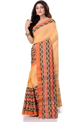 Desh Bidesh Self Design, Striped, Solid/Plain Handloom Cotton Blend, Pure Cotton Saree(Yellow)