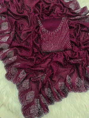 Rj Febric Embroidered Bollywood Jimmy choo Saree(Purple)