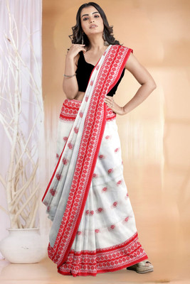 Sayak Creation Woven Bollywood Cotton Blend Saree(White)