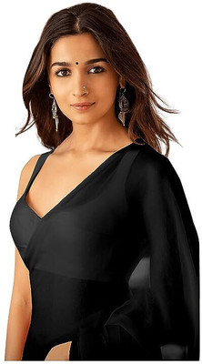 FANCYNINE Solid/Plain Bollywood Georgette Saree(Black)
