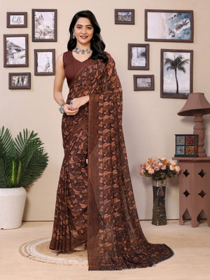 SARETRA MALL Printed Daily Wear Georgette Saree(Brown)
