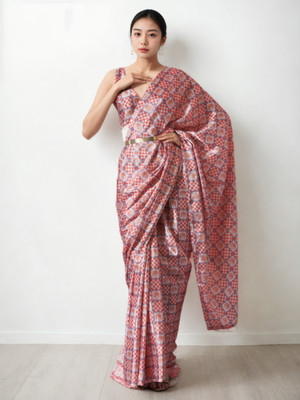 Pandadi Saree Checkered Bollywood Silk Blend Saree(Orange)
