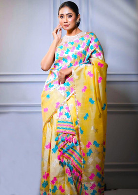 AREEVANZ Self Design Mekhela Chador Cotton Blend Saree(Yellow)