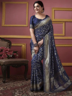 KIVERA Woven, Self Design Kanjivaram Silk Blend Saree(Pink)