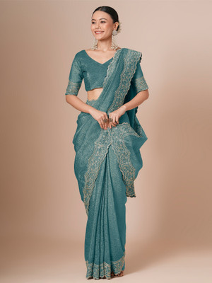 Tasrika Embroidered Bollywood Chiffon Saree(Blue)