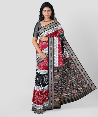 ETHNIC ODISHA HANDLOOM Printed, Digital Print, Geometric Print, Checkered, Polka Print, Graphic Print Sambalpuri Pure Cotton Saree(Red)