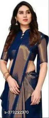 Online Bazaaar Solid/Plain Bollywood Chiffon Saree(Dark Blue)