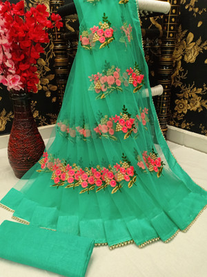 CHHELAJI Embroidered Bollywood Net Saree(Light Green)