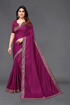 HouseOfCommon Solid/Plain Bollywood Silk Blend Saree(Purple)