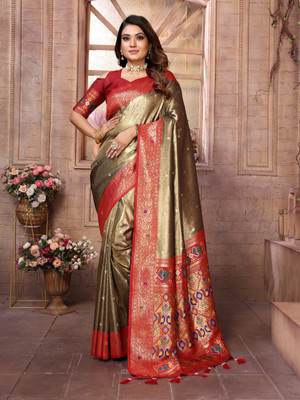 DEVPRIYA VENTURE Floral Print Banarasi Tissue Saree(Maroon)