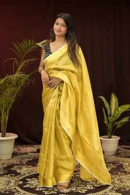 Mollika Solid/Plain Bhagalpuri Tissue Saree(Yellow)