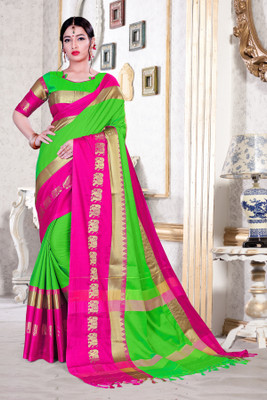 SAAGPAN Printed Kanjivaram Art Silk Saree(Pink, Light Green)