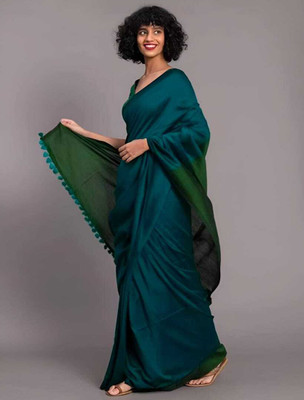 Hiya saree And Punjabi house Printed Handloom Pure Cotton, Cotton Silk Saree(Green)