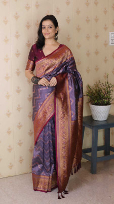 The Stylique Fashion Woven Banarasi Silk Blend Saree(Purple)