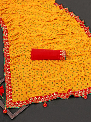 AARTI PRINTS Printed Daily Wear Georgette Saree(Yellow)