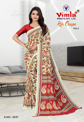 Vimla Printed Daily Wear Crepe Saree(Red)