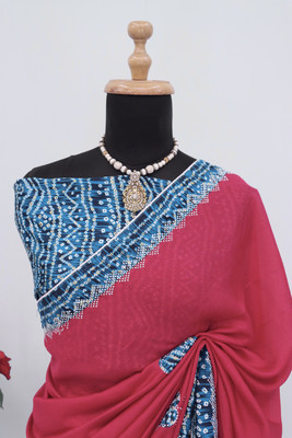 CHAMUNDA CREATION Embroidered Bollywood Silk Blend Saree(Pink)
