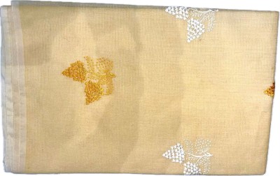 drpship Self Design Assam Silk Chanderi Saree(Cream)