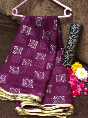 KanjiQueen Embellished Kanjivaram Silk Blend, Chiffon Saree(Magenta)