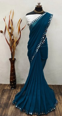 ZENFAB THREADS Printed, Dyed Bollywood Georgette Saree(Blue)