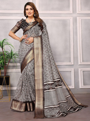 Moda Rapido Printed Bandhani Cotton Blend Saree(Blue)