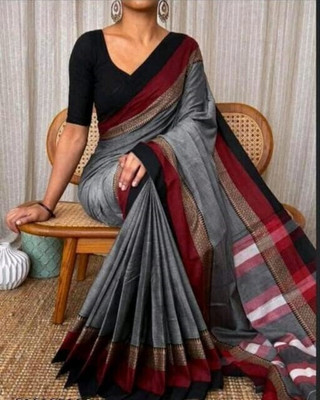 PALANDPALSAREE Woven Handloom Cotton Blend Saree(Grey)