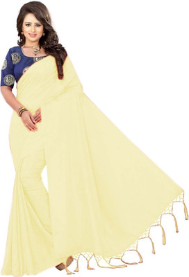 HouseOfCommon Self Design, Solid/Plain Bollywood Silk Blend Saree(Yellow)