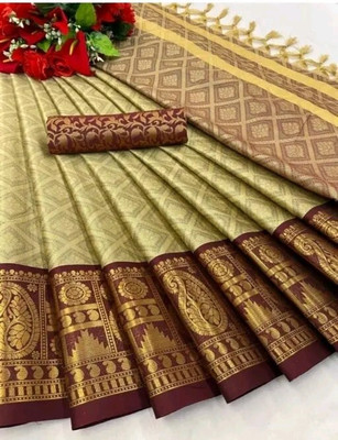 Jbk enterprise Self Design Banarasi Pure Silk Saree(Cream)