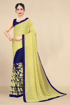 KISSAH Geometric Print Daily Wear Georgette Saree(Green, Blue)