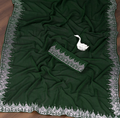 Dharam Creation Embellished Bollywood Georgette Saree(Green)