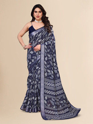Moda Rapido Printed Bollywood Linen Saree(Blue)