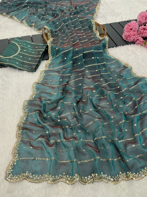 K 5 FASHION Embellished, Floral Print Bollywood Jimmy choo Saree(Light Blue)