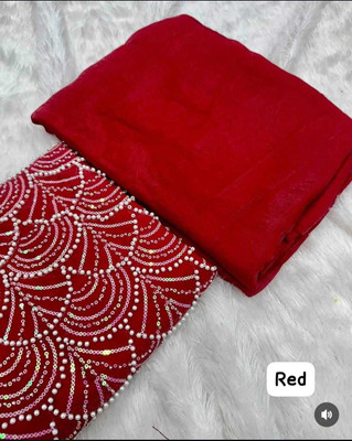 VANISWA Solid/Plain, Embroidered Bollywood Jimmy choo Saree(Red)