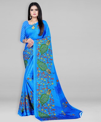 Leelavati Printed Daily Wear Crepe Saree(Blue)