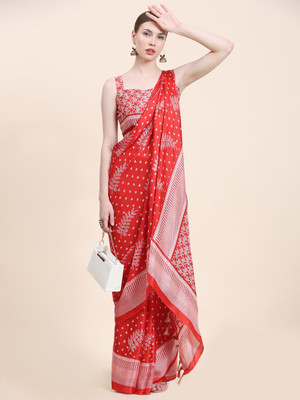 GOPINATH WEAVES Digital Print Assam Silk Brasso Saree(Red)