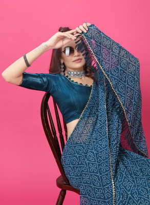 PRETTYAGE Printed, Solid/Plain Banarasi Georgette, Silk Blend Saree(Grey)