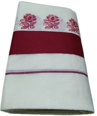 Kuthampully Printed Daily Wear Pure Cotton Saree(White)