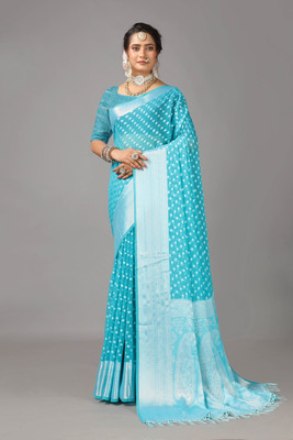 nirmal creation Woven Banarasi Silk Blend Saree(Blue)