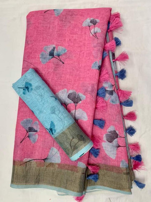Arpita Fashion Digital Print, Floral Print Bollywood Linen Saree(Multicolor)