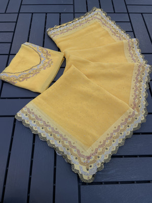 VarniRaaj Fashion Embellished Bollywood Organza Saree(Yellow)