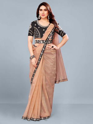 Saubhagyavati Embellished Bollywood Net Saree(Pink)