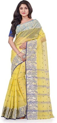 Desh Bidesh Floral Print Handloom Handloom Pure Cotton Saree(Yellow)